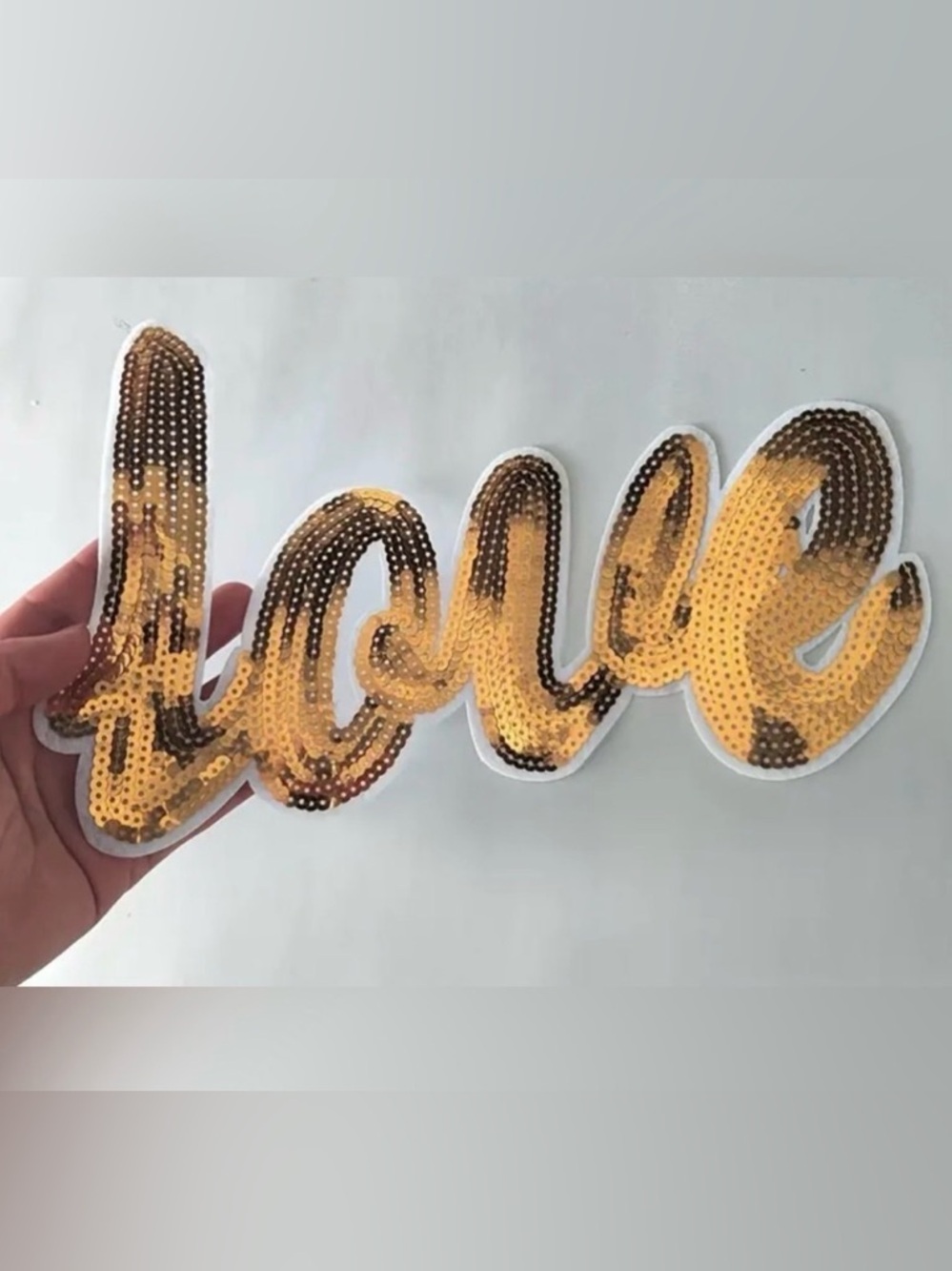 “Love" Iron-On Applique Gold Sequins, DIY, Crafts, Clothes, Home, Embellishment